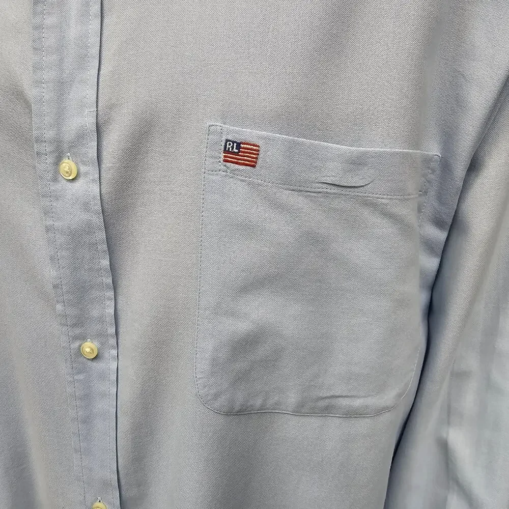 Vintage Ralph Lauren Jeans Co RL USA Flag Shirt Men XXL 2XL Long Sleeve Blue 90s - Picture 4 of 14